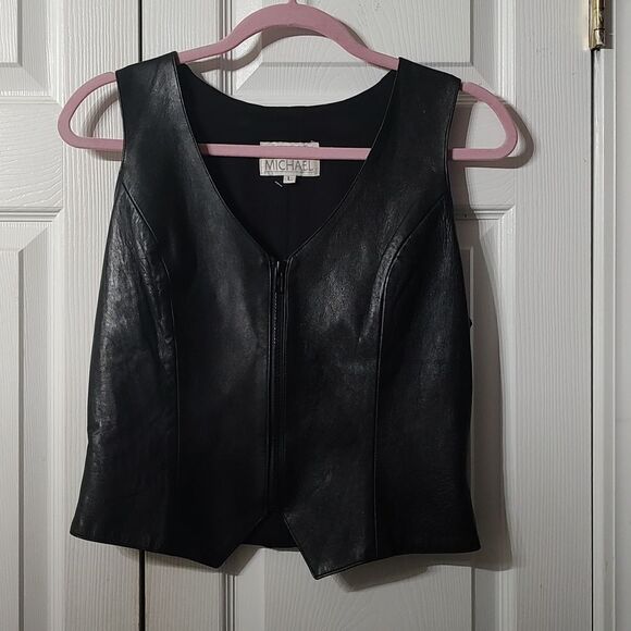 John Michael Vintage black leather vest Sz L NWOT - Picture 1 of 5